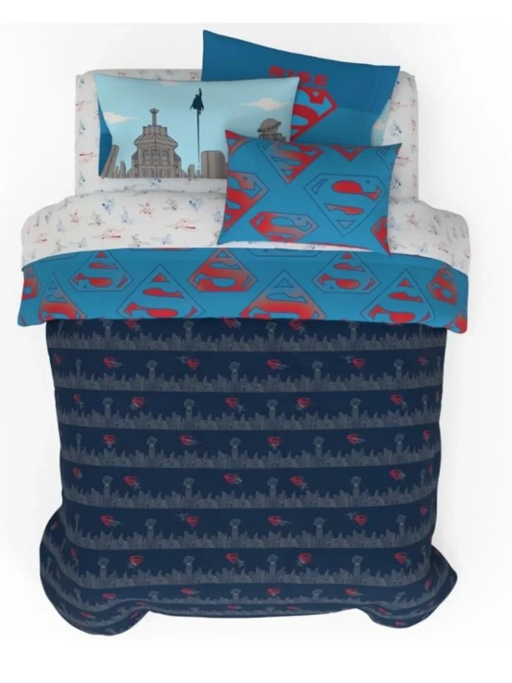 Superman 7-Piece Full Size Bed Set With Reversible Comforter & Pillowcases - DC